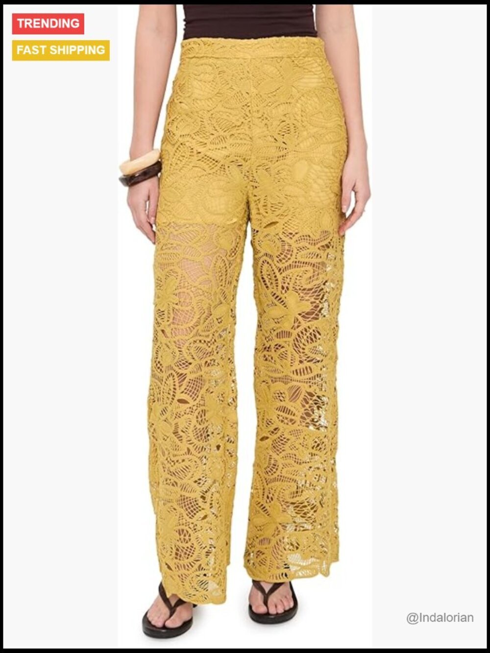 High Rise Wide Leg Palazzo Pants with Crochet Detail